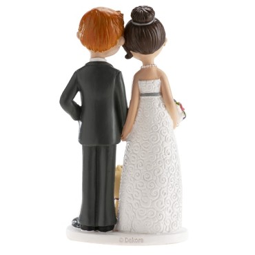 Cake Topper Wedding Figurine with Dog - Wedding couple with Dog 16cm - Cake figure Newly weds with dog 305104