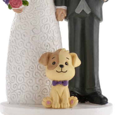 Cake Topper Wedding Figurine with Dog - Wedding couple with Dog 16cm - Cake figure Newly weds with dog 305104