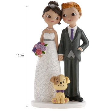 Cake Topper Wedding Figurine with Dog - Wedding couple with Dog 16cm - Cake figure Newly weds with dog 305104