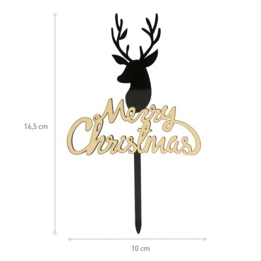 CAKE TOPPER MERRY CHRISTMAS 16,5X10CM - Christmas Deer Cake Topper