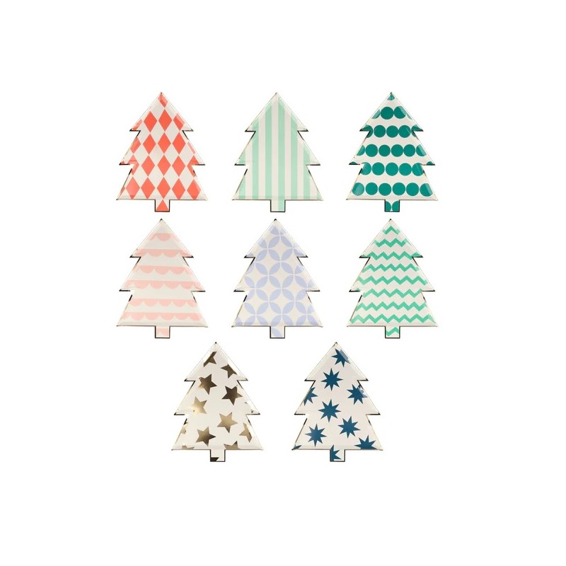 Meri Meri Patterned Christmas Tree Plates, 8 pcs