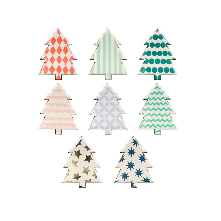 Meri Meri Patterned Christmas Tree Plates 8 pcs | Christmas Plates