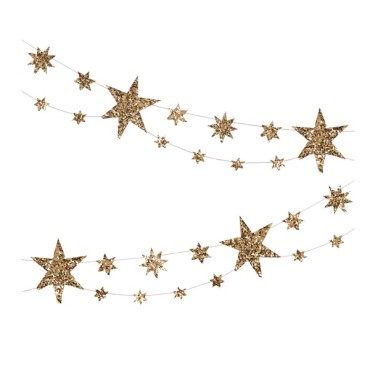 Meri Meri Eco Glitter Star Garland - 6ft Star Glitter Garland Gold