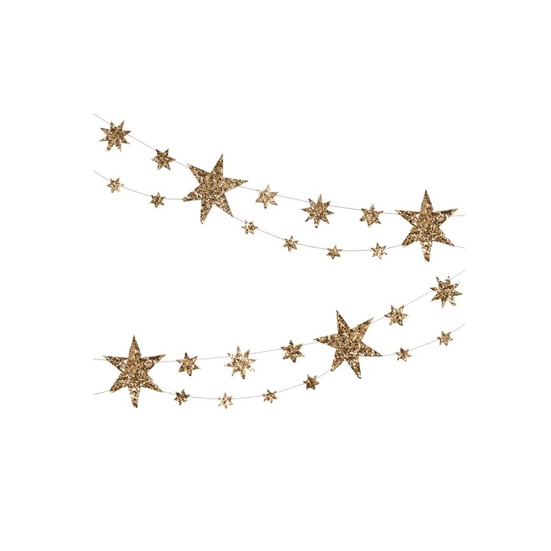 Meri Meri Eco Sparkling Star Garland Gold, 1.8 Meter