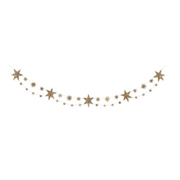 Meri Meri Eco Glitter Star Garland - 6ft Star Glitter Garland Gold