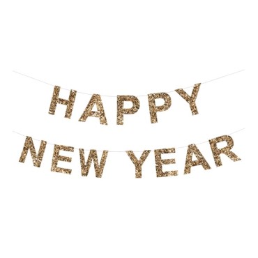 Happy New Year Banner mit Eco Glitzer - Silvester Partydekoration - Happy New Year Girlande