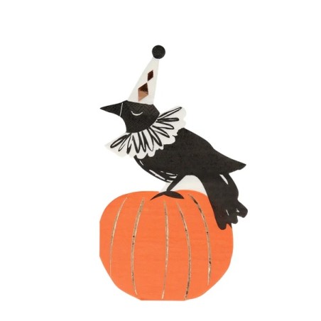 Crow on Pumpkin Partynapkin - Meri Meri Vintage Halloween Crow Napkin - Halloween Tableware
