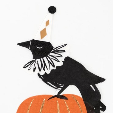Crow on Pumpkin Partynapkin - Meri Meri Vintage Halloween Crow Napkin - Halloween Tableware