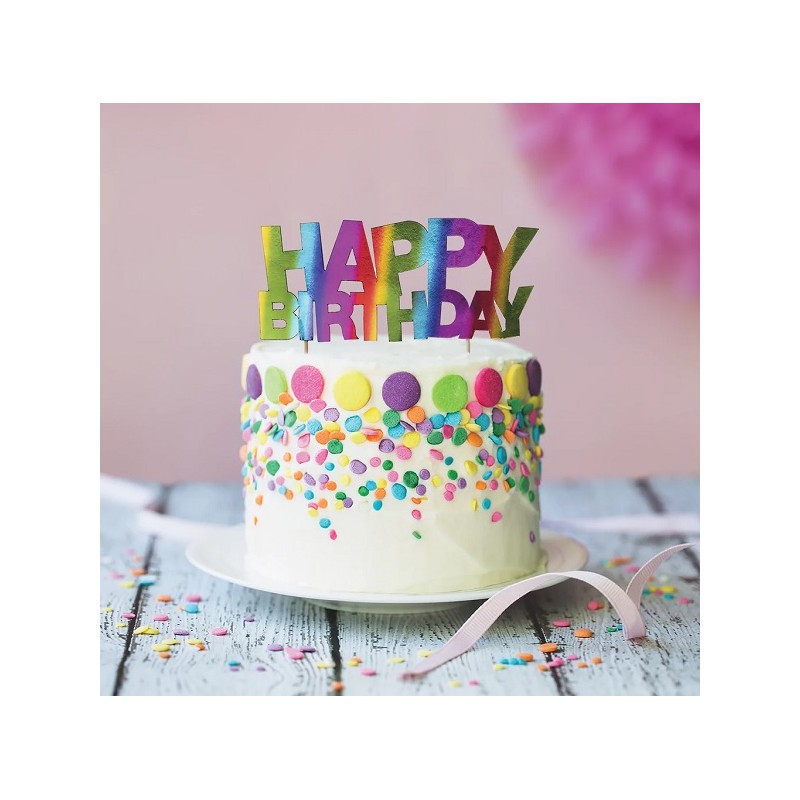 Anniversary House Rainbow Foil Happy Birthday Cake Topper