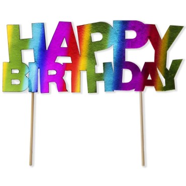 Happy Birthday Tortentopper Metallig Regenbogen - Rainbow Happy Birthday Kuchenaufsatz