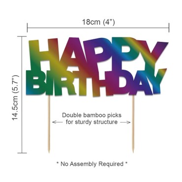 Happy Birthday Tortentopper Metallig Regenbogen - Rainbow Happy Birthday Kuchenaufsatz