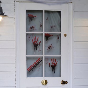 Beware Blood Splatter Halloween Window Stickers - Spooky Halloween Decoration