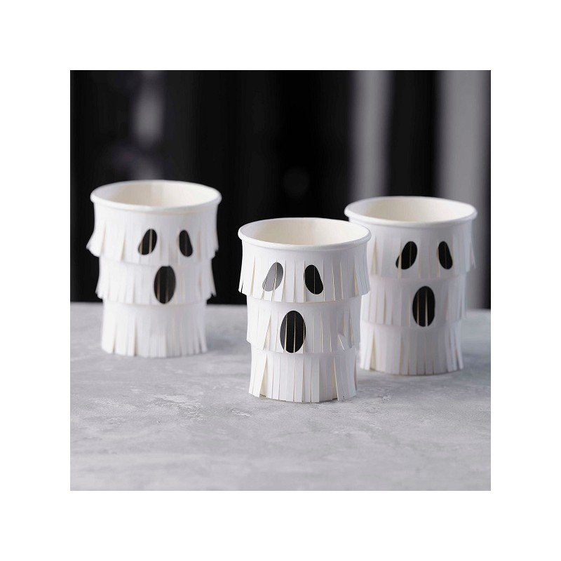 Ginger Ray Halloween Ghost Fringe Paper Cups, 8 pcs