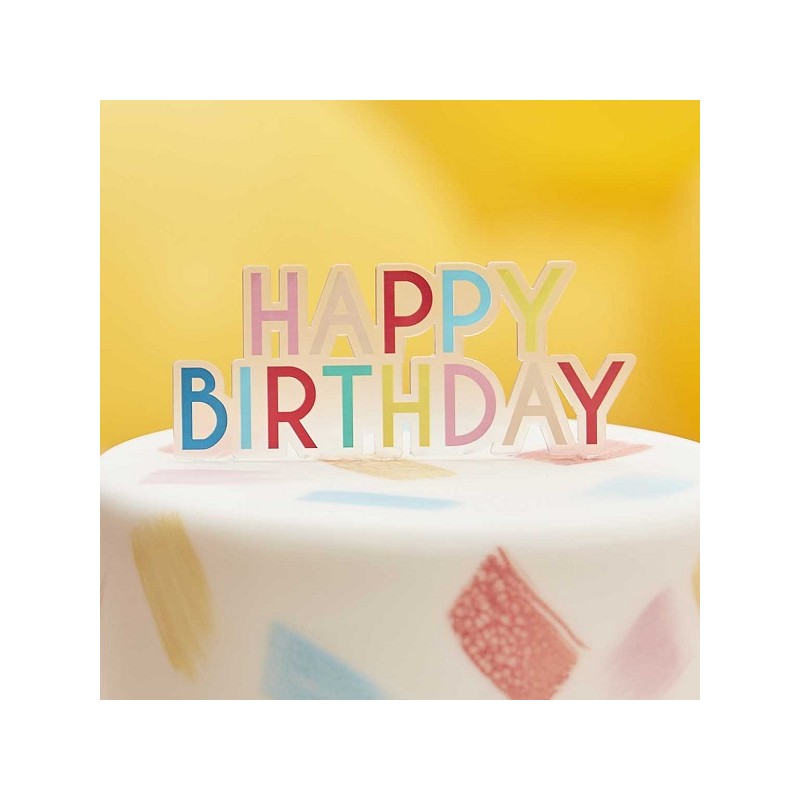 Ginger Ray Rainbow Colured Happy Birthday Acrylic Cake Topper