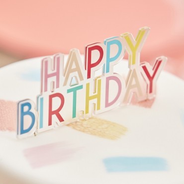 Happy Birthday Acrylic Cake Topper Rainbow Coloured