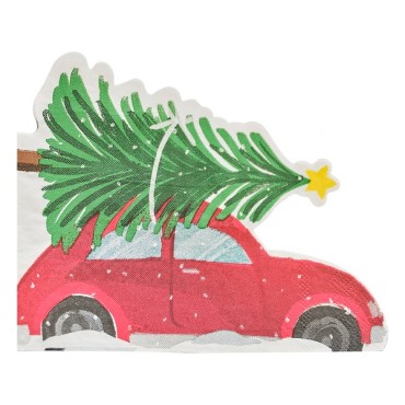 Papierservietten Rotes Auto mit Tannenbaum - Little Red Car Servietten - Weihnachtsservietten