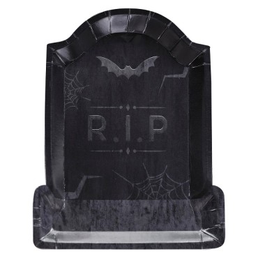 Embossed Tombstone Paper Halloween Plates - R.I.P. Plates - Halloween Tableware