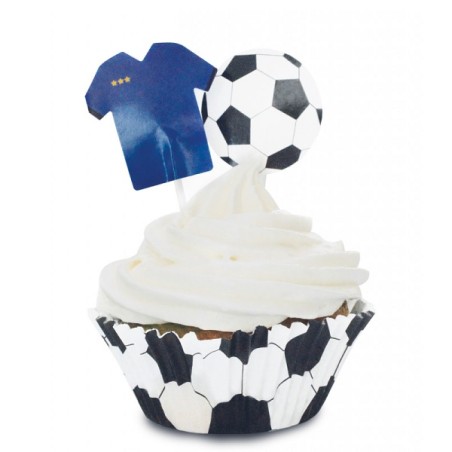 Fussball Cupcake Backset - 24 Cupcakesförmchen & 24 Cake Toppers Fussball