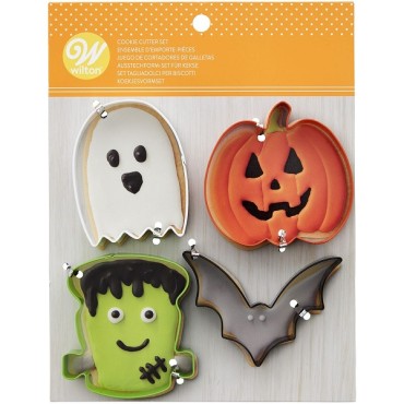 Wilton Halloween Cookie Cutter Set Bat/Pumpkin/Ghost/Frankenstein 4-pcs