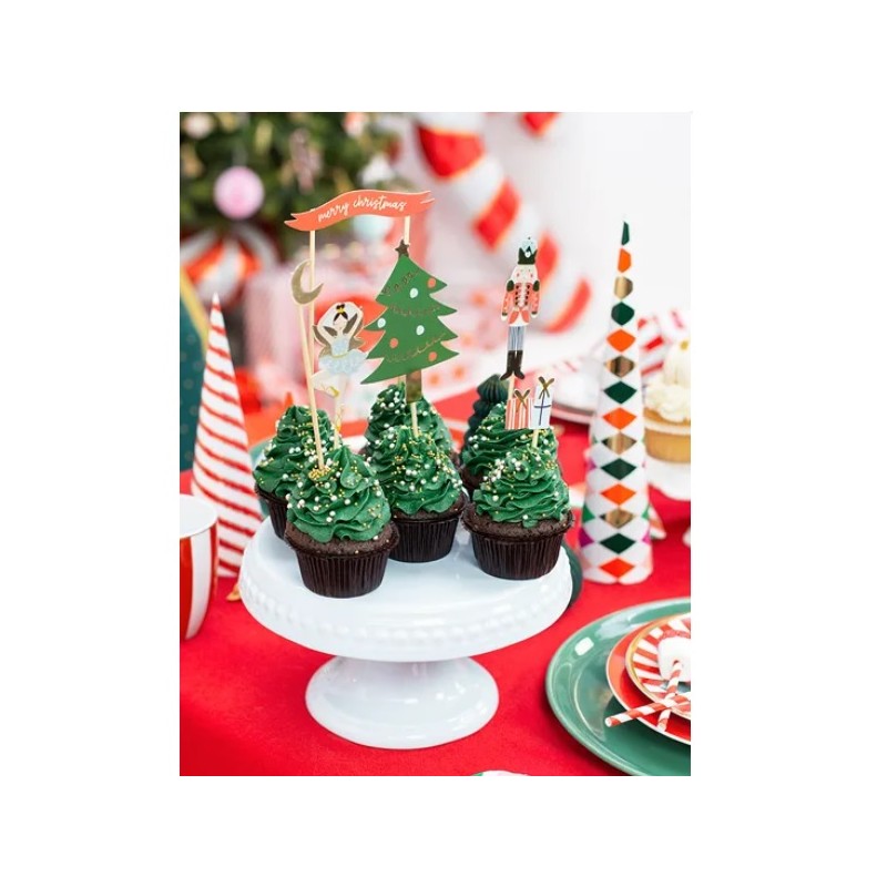 PartyDeco Merry Xmas Cake Topper Set, 6 pcs