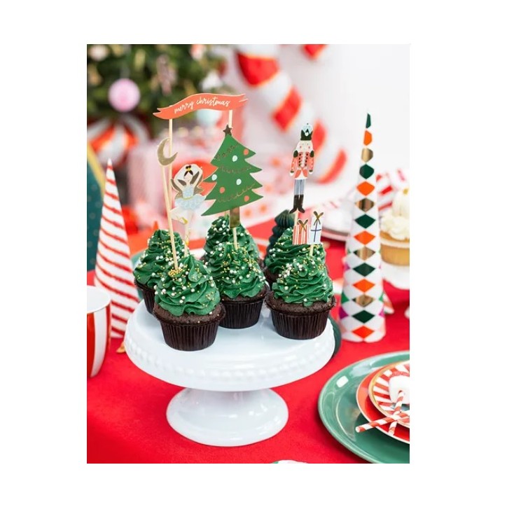 PartyDeco Merry Xmas Cake Topper Set 6 pcs