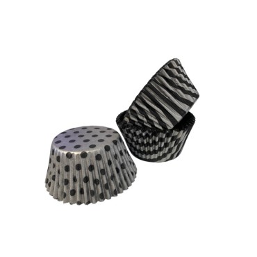 Spot & Stripe Vogue Muffin Liners Silver/Black - Cupcake Liners Black/Silver