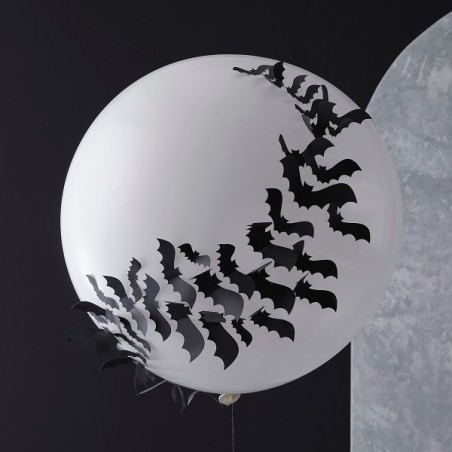 80cm Mond Ballon mit 3D Fledermäusen - Halloween Dekoration