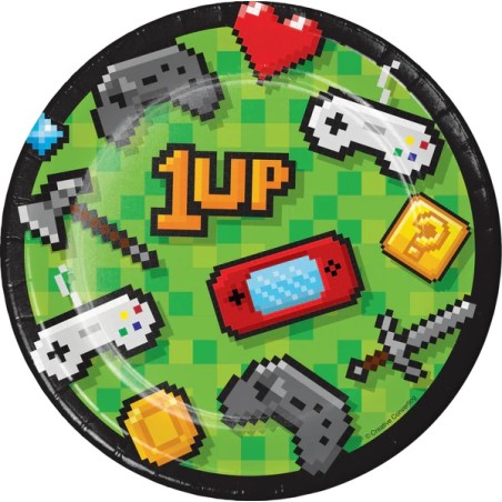 Gaming Party Paper Lunch Plates - LAN Partyplates - Minecraft Plates - Teenager Partyware