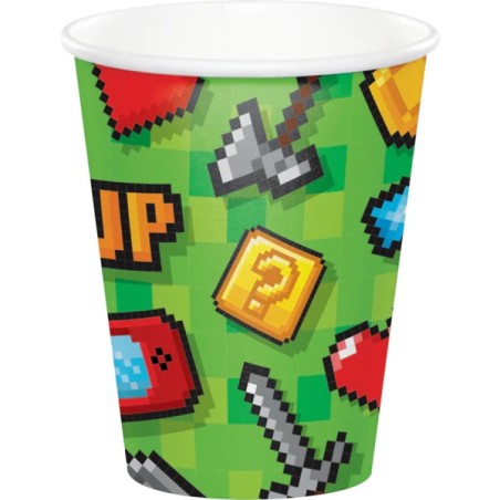 Gamer Party Becher - Pappbecher Gaming Party - Minecraft Partyzubehör - LAN Party Deko
