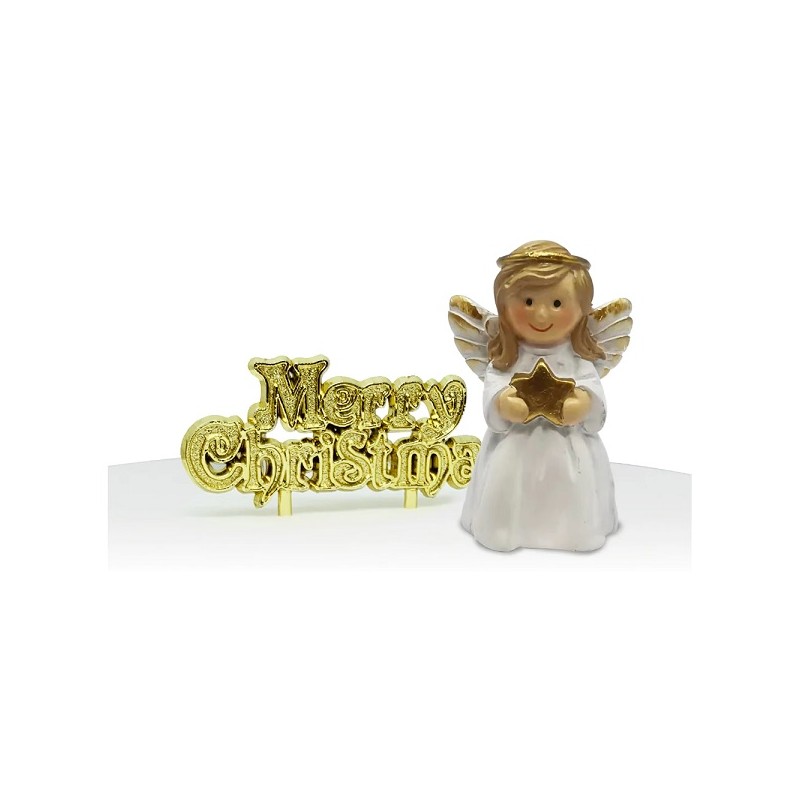 Anniversary House Angel Resin Cake Topper with Merry Christmas Motto