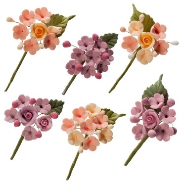 Mini Rosen Blumen Bouquet Peach & Lila - Kuchendekor Mini Blumenbouquets