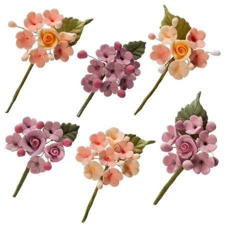 Mini Rosen Blumen Bouquet Peach & Lila - Kuchendekor Mini Blumenbouquets