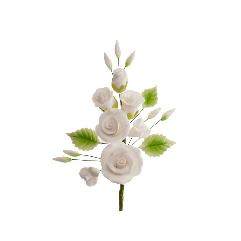 deKora 6 White Sugar Roses Bouquet, 13cm