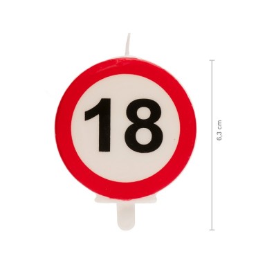 Road Sign Birthday Candle - 18th birthday cake Candle - 18 ANNIVERSARY CANDLES PROHIBITED SIGNAL 6,3CM