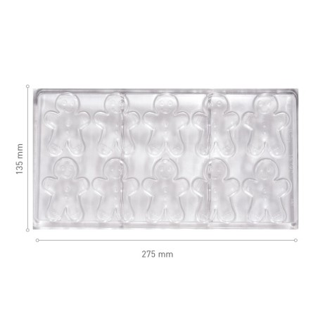 Gingerbread Chocolate Mould - Gingerman Polycarbonate Mould - CHOCOLATE POLYCARBONATE MOULD GINGERBREAD 60X45,8 H8,5MM
