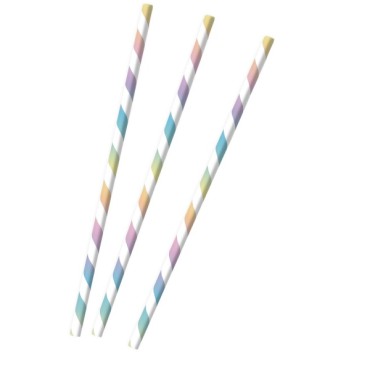 Amscan Striped Paper Straws Rainbow 9904286 - 12 Drinking Straws Pastel Rainbow Paper 19.7 cm