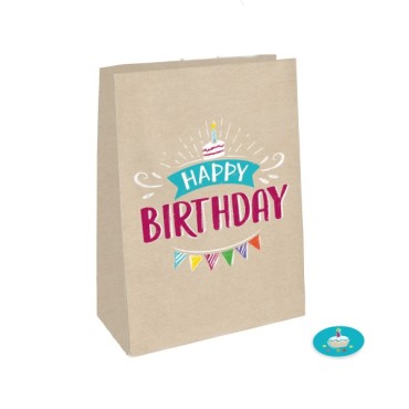 4 Paper Bags with Stickers My Birthday Party 14.7 x 21 cm