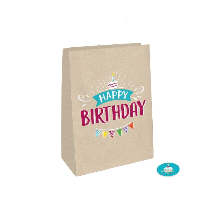Amscan Happy Birthday Kraft Paper Gift Bags 4 pcs