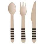 Amscan Black Striped Wooden Cutlery Set, 24 pcs