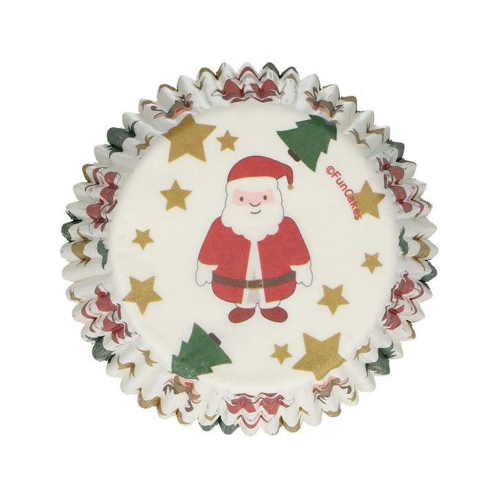 FunCakes Christmas Cupcake Cases – 48 pcs, Ø 50 mm, with Santa Claus Design