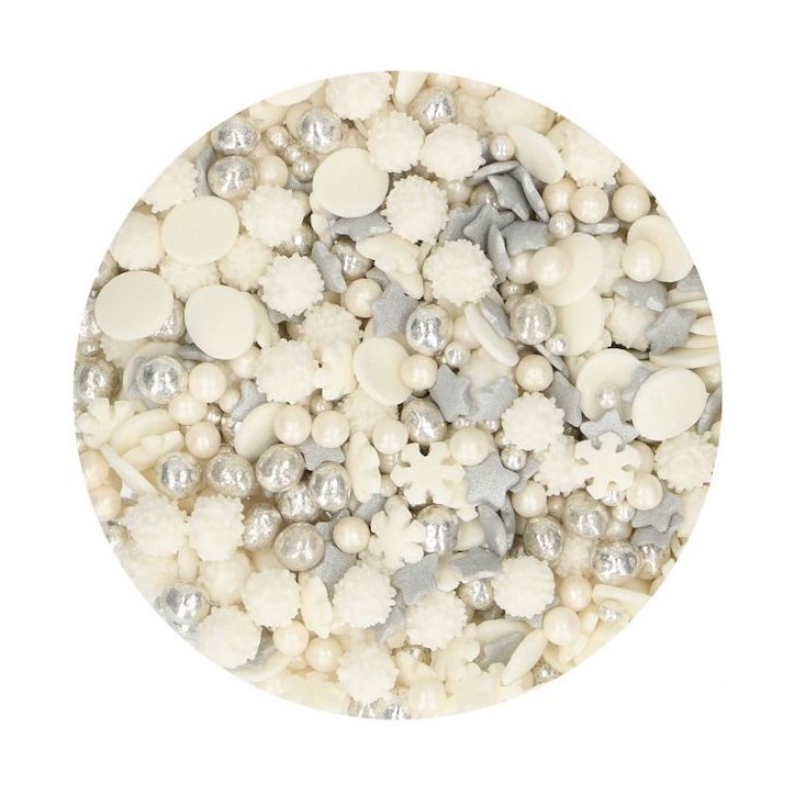 Zuckerdekor Winter Medley - Silber/Weiss Kuchendekor - Schneeflocken Streusel