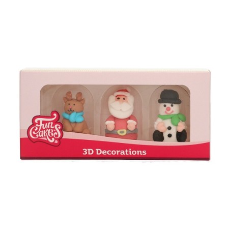 Christmas Sugar Figurines 3D Santa - Reindeer - Snowman / FunCakes Sugar Decorations 3D Christmas Figures Set/3