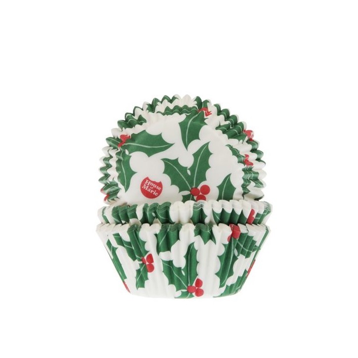 House of Marie Holly Cupcake Cases – 50 pcs, Ø 50x33 mm, Christmas Baking Cups House of Marie Holly Cupcake Cases – 50 pcs, Ø 50x33 mm, Christmas Baking Cups
