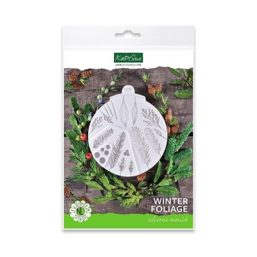 Katy Sue Mould Winter Foliage - Sugarcraft Mould conifer cones and berries