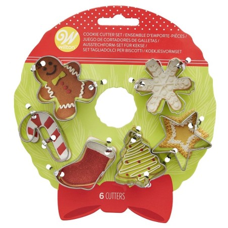 Wilton Mini Holiday Cookie Cutter Set in Wreath Gift Packaging  02-0-0382