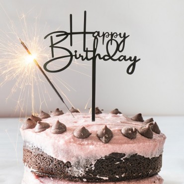 Birthday Cake Topper Black - Happy Birthday Cake Topper