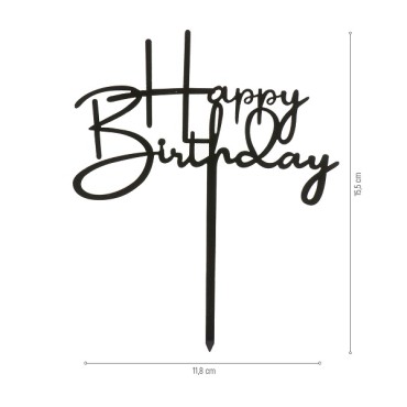 Birthday Cake Topper Black - Happy Birthday Cake Topper