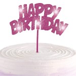 Unique Party Flasing Pink Happy Birthday Glitter Cake Topper