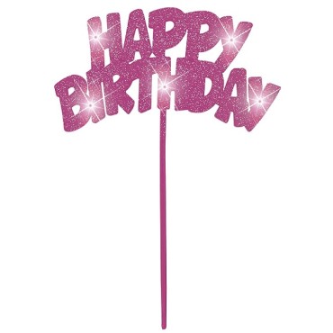 Pink Flashing Happy Birthday Cake Decoration 90879 - Pink Birthday Cake Topper Glitter & LED