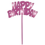 Unique Party Blinkender Pink Happy Birthday Glitzer Torten Topper
